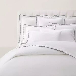Ralph Lauren Malin Scallop Cotton Sateen Duvet Cover . White/Stripes: Navy
